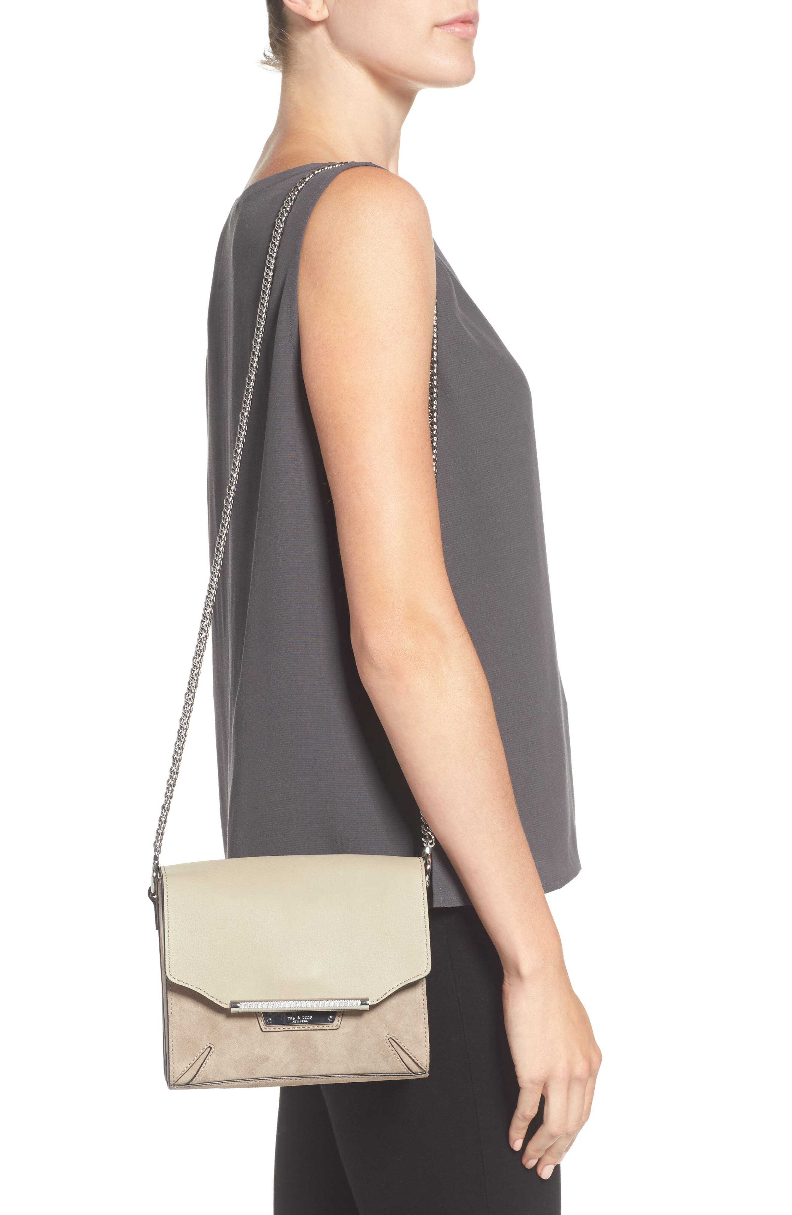 rag & bone Moto Leather & Suede Crossbody Bag, Alternate, color, Warm Grey