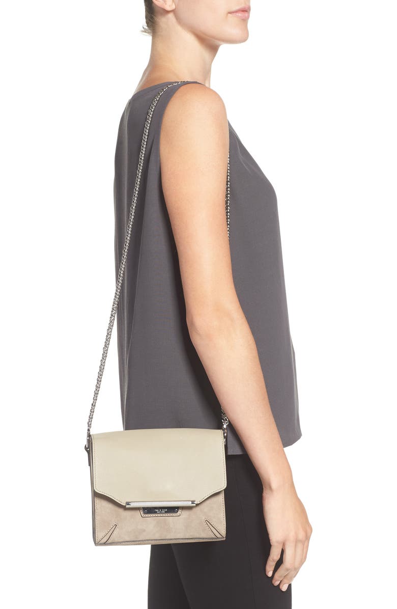 rag & bone Moto Leather & Suede Crossbody Bag, Alternate, color, Warm Grey
