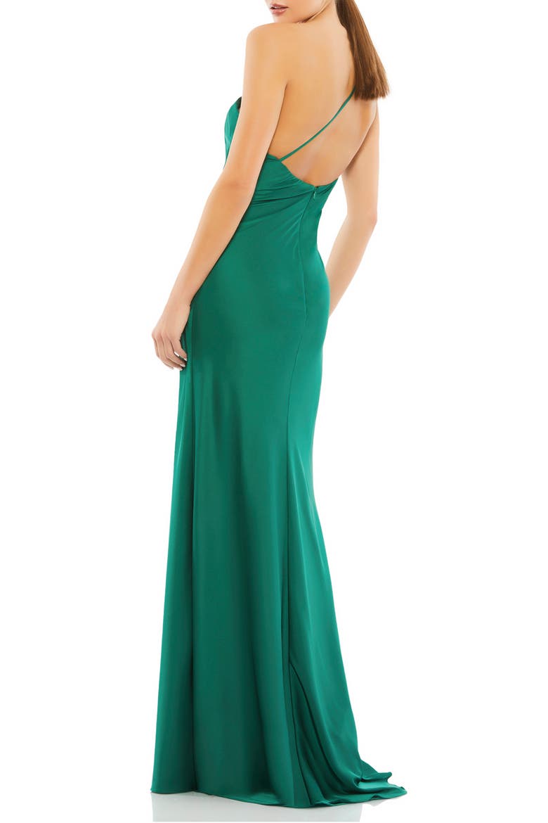 One-Shoulder Satin Trumpet Gown, Alternate, color, EMERALD
