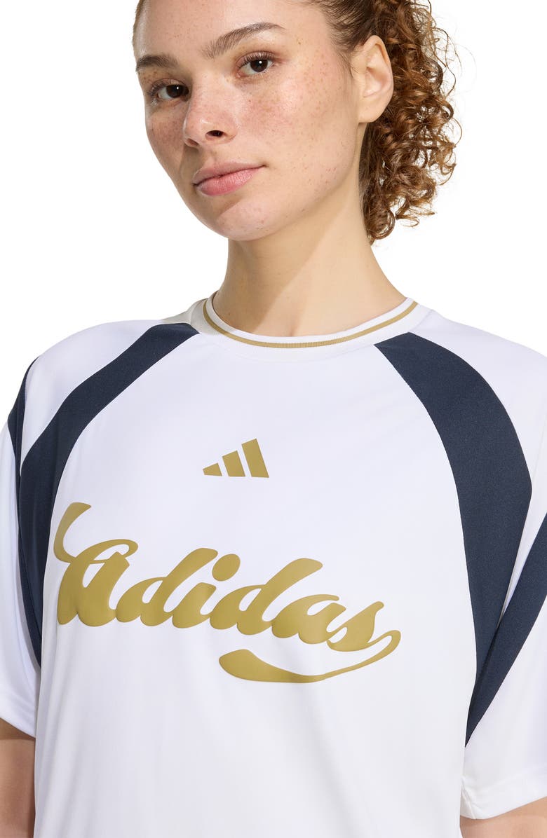 adidas Originals Heritage Logo Graphic Jersey T-Shirt, Alternate, color, White/ Hazy Beige/ Night Navy