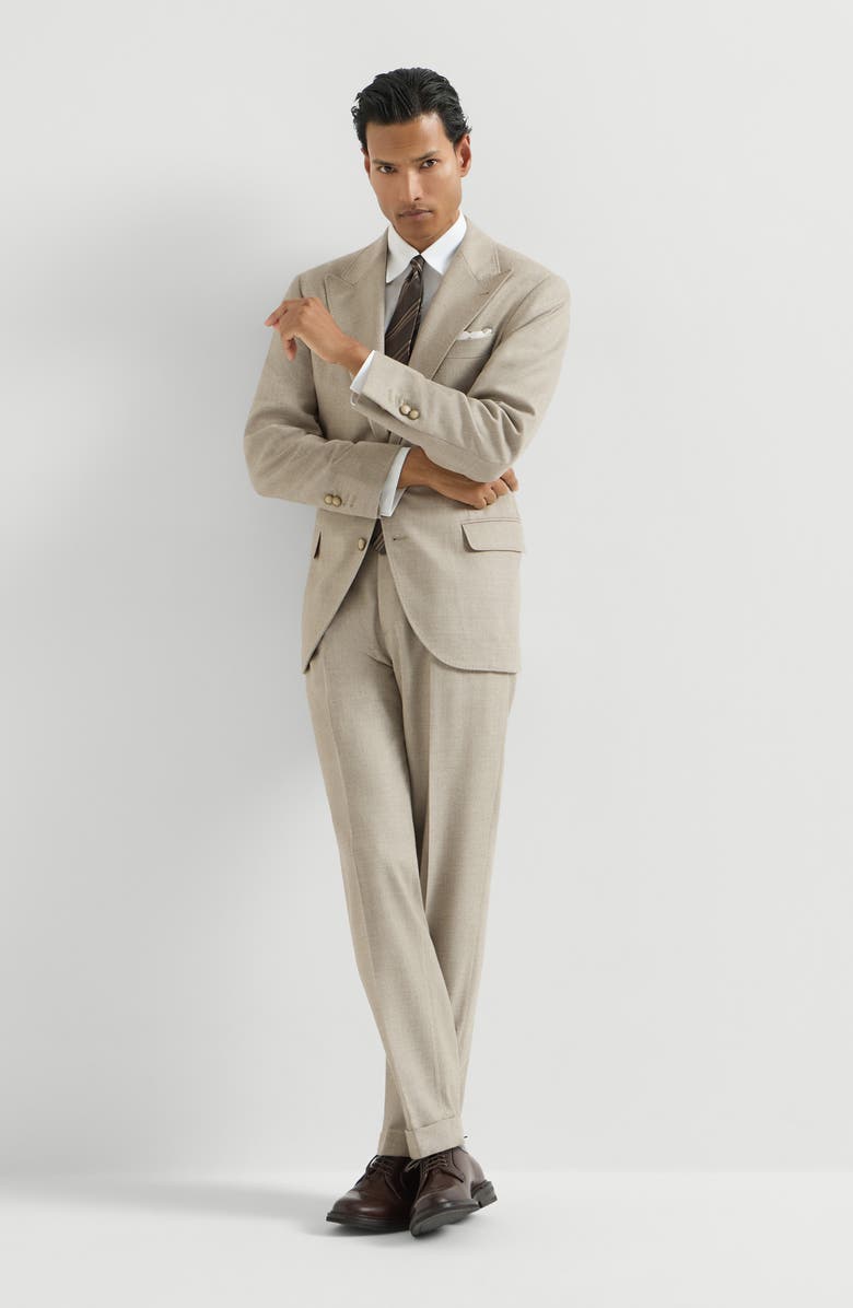 Brunello Cucinelli Virgin wool mouliné twill trousers with pleat, Alternate, color, Grey