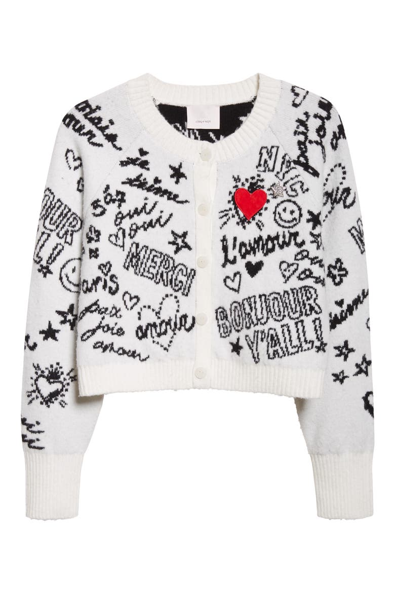 Loove Doodles Millie Cardigan, Alternate, color, IVORY/ BLACK