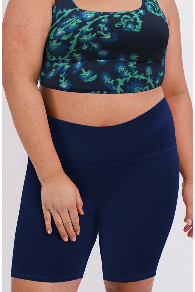 Plus Size Tummy Control Long Bike Swim Shorts, Main, color, Navy