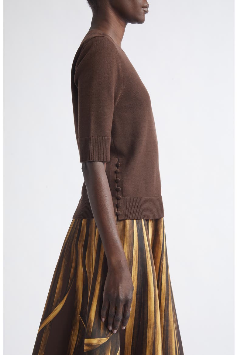 Button Slit Virgin Wool Sweater, Alternate, color, MAHOGANY BROWN