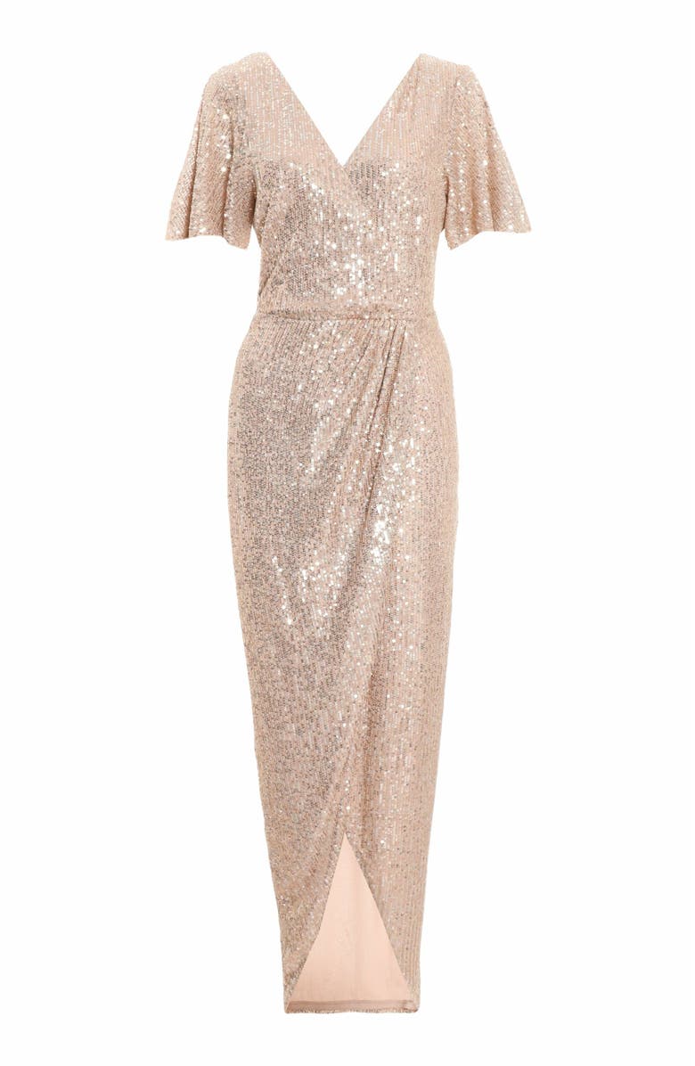 QUIZ Sequin Wrap Batwing Maxi Dress, Alternate, color, 