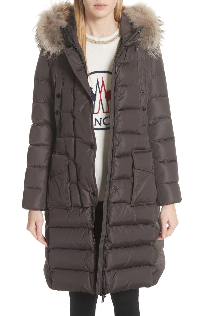 Moncler 'Khloe' Water Resistant Nylon Down Puffer Parka with Removable Genuine Fox Fur Trim, Main, color,
