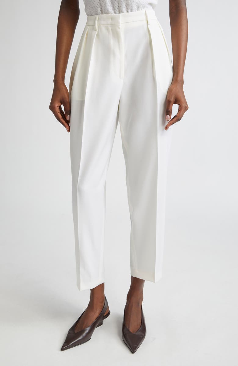 Altuzarra Emmett Pleated Merino Wool Tapered Leg Pants, Main, color, Ivory