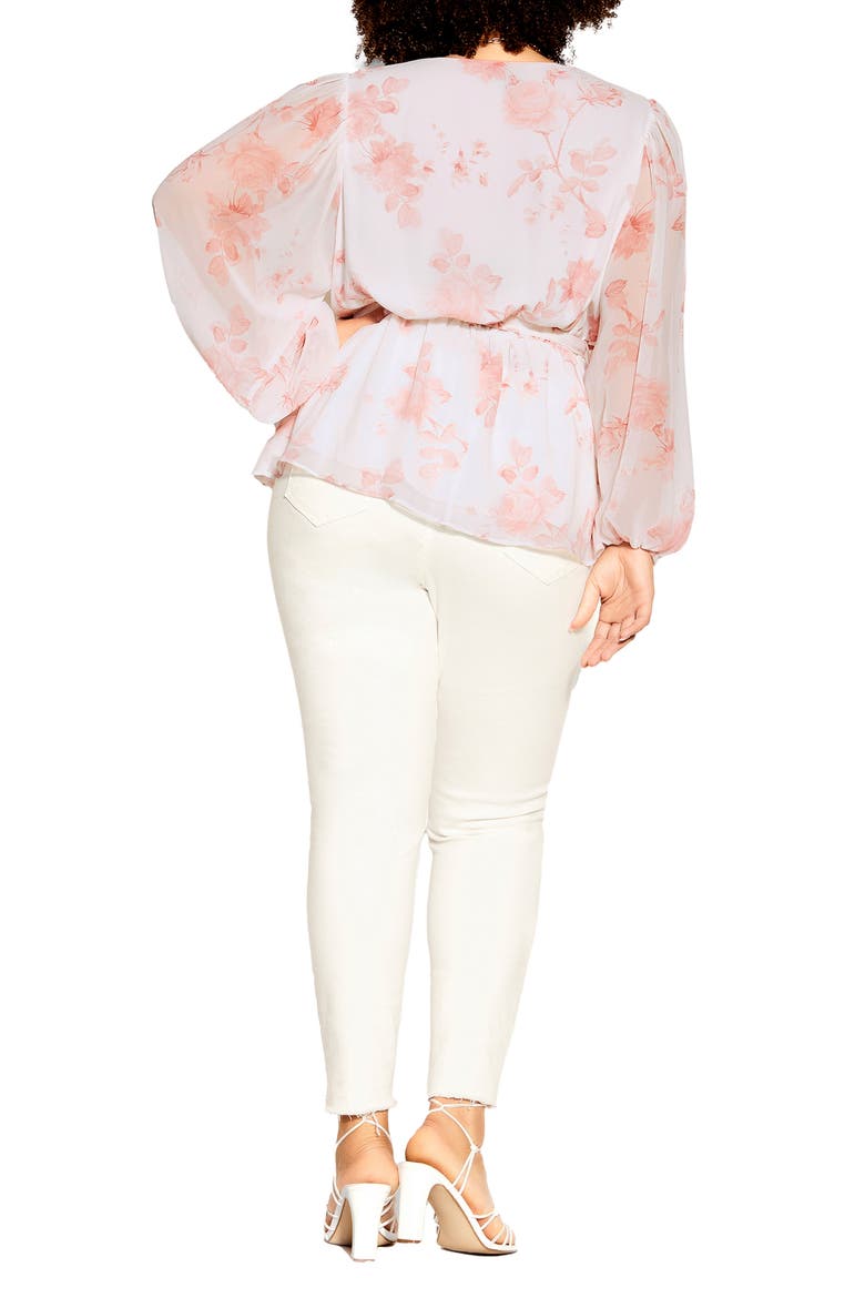 Rosie Floral Faux Wrap Top, Alternate, color, PINK DELICATE ROSE