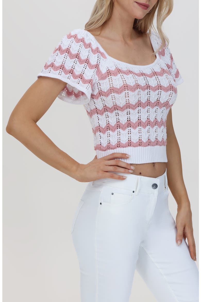 Kalli Chevron Stripe Knit Crop Top, Alternate, color, BLEACH WHITE MULTI