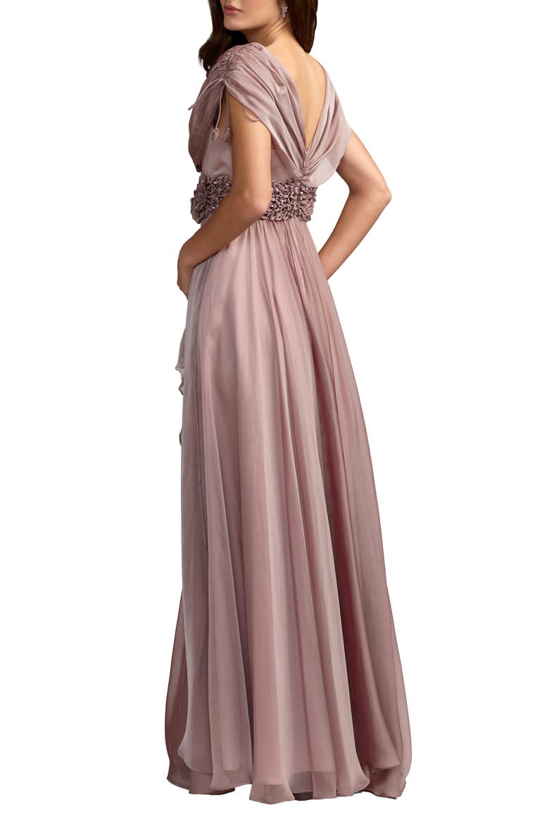 Beaded Chiffon Drapped Sleeves V Neck Gown, Alternate, color, Mocha