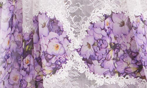 Badgley Mischka Tiered Lace-inset Maxi Dress In Lilac Multi