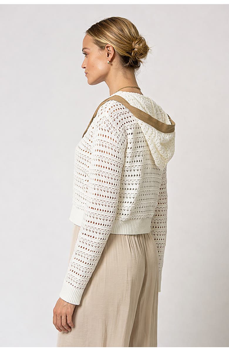 Central Park West Avery Mixed Media Hooded Cardi, Alternate, color, Ivory
