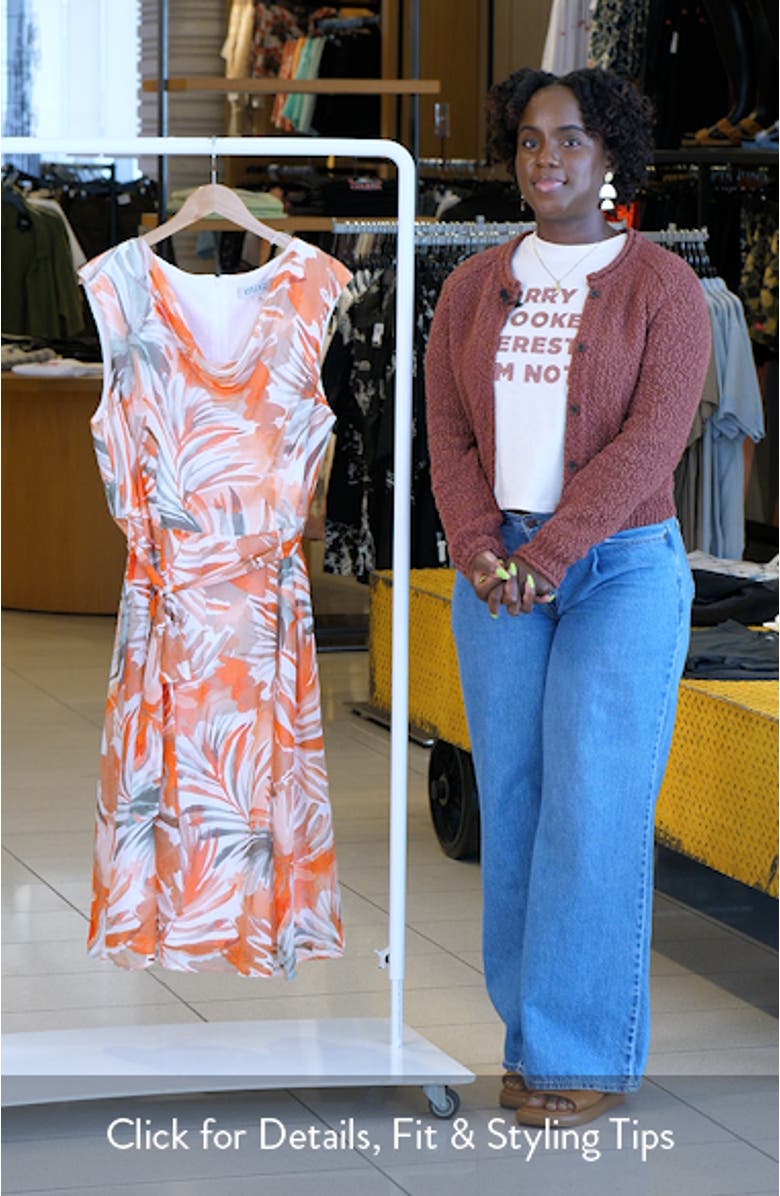 Botanical Print Cowl Neck Midi Dress, sales video thumbnail