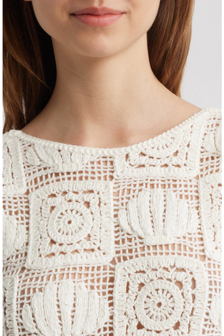 Calla Crochet Midi Dress, Alternate, color, WHITE SEA SHELL CROCHET