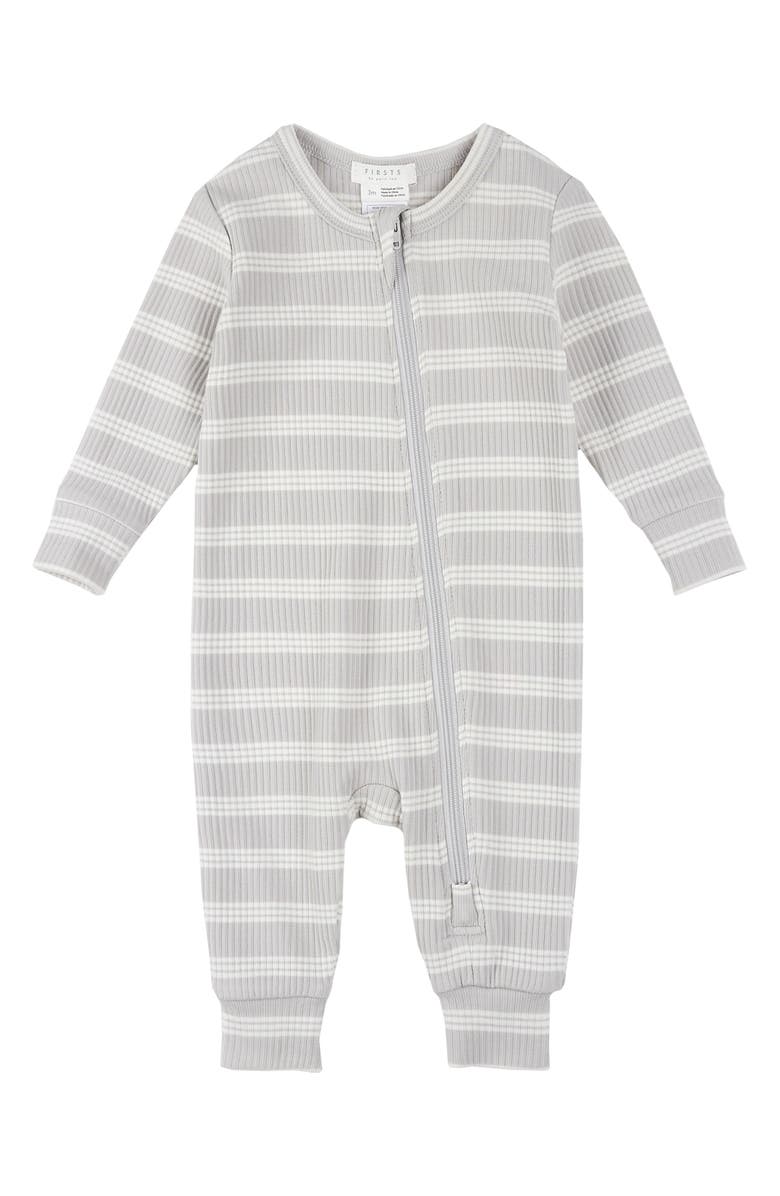 FIRSTS by Petit Lem Lunar Rock Stripe Rib Fitted One-Piece Pajamas, Main, color, 