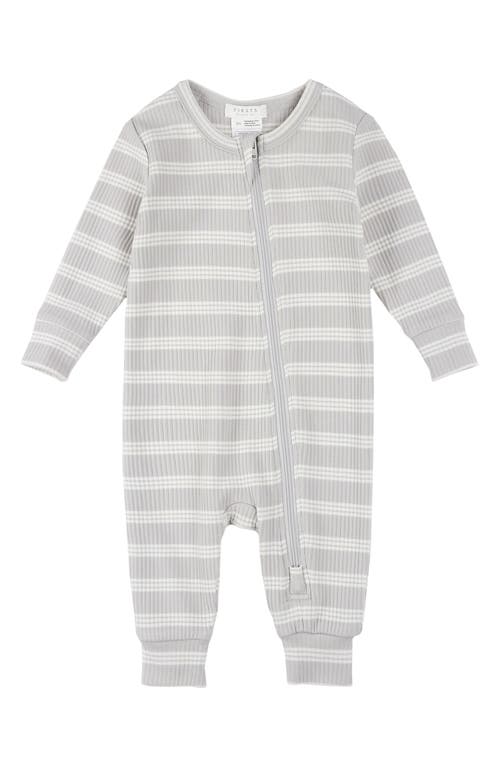 FIRSTS by Petit Lem Lunar Rock Stripe Rib Fitted One-Piece Pajamas in Light Grey 