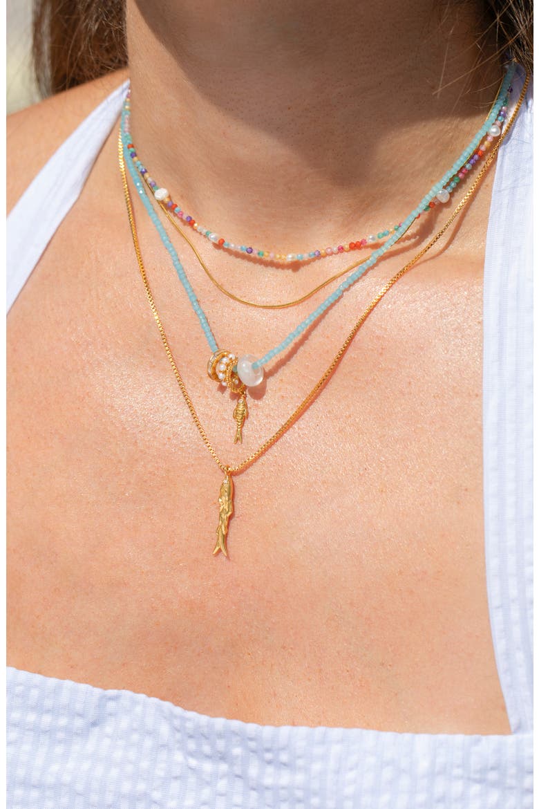 Rainbow Imitation Pearl Beaded Layered Necklace, Alternate, color, GOLD
