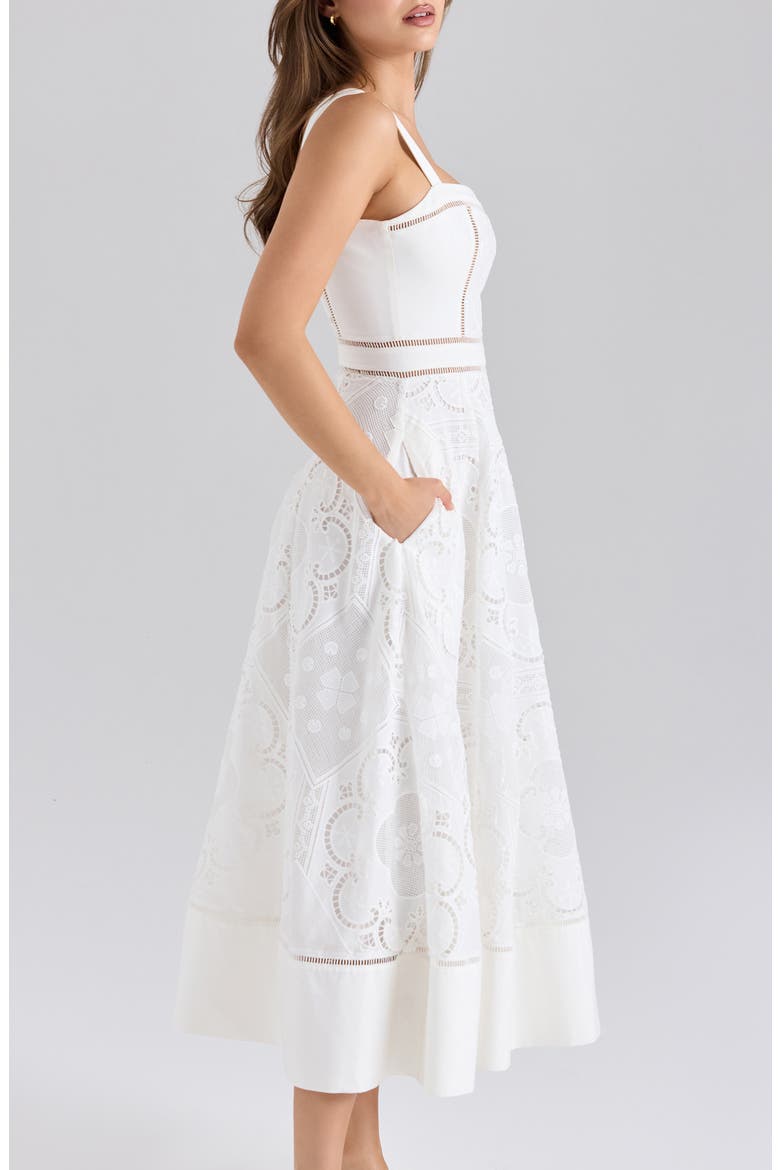 Ava Embroidered A-Line Dress, Alternate, color, WHITE