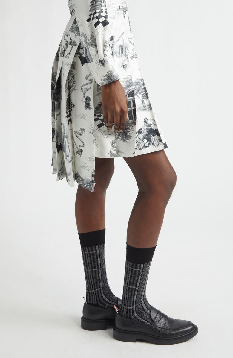 Thom Browne Hector Toile Classic Silk Pleated Skirt, Alternate, color, Black/ White