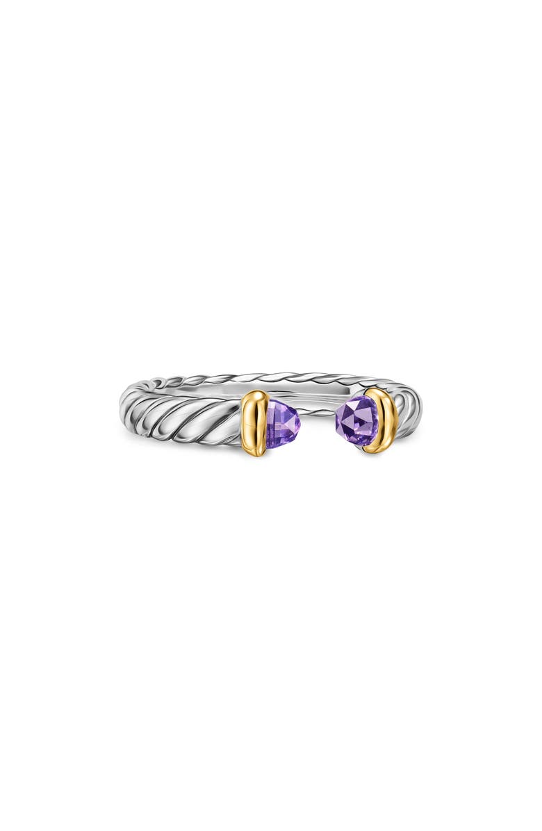 David Yurman Petite Cable Open Ring in Sterling Silver with 14K Yellow Gold, 3.4mm, Alternate, color, Amethyst