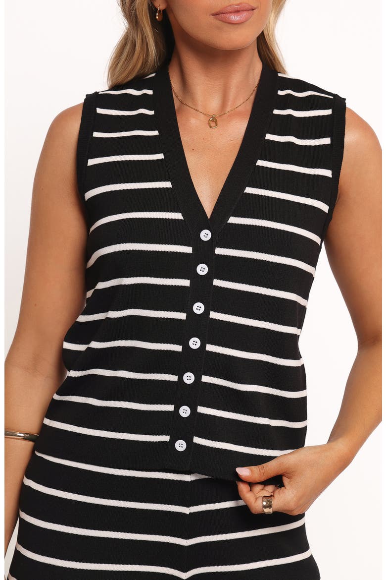 Juna Stripe Sleeveless Sweater & Pants Set, Main, color, BLACK WHITE STRIPE