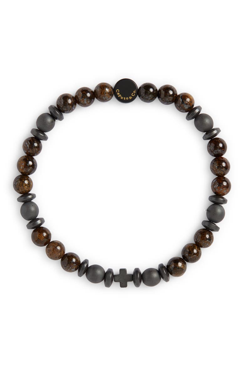 Men's Tiger's Eye Grounding Stretch Bracelet, Main, color, BROWN