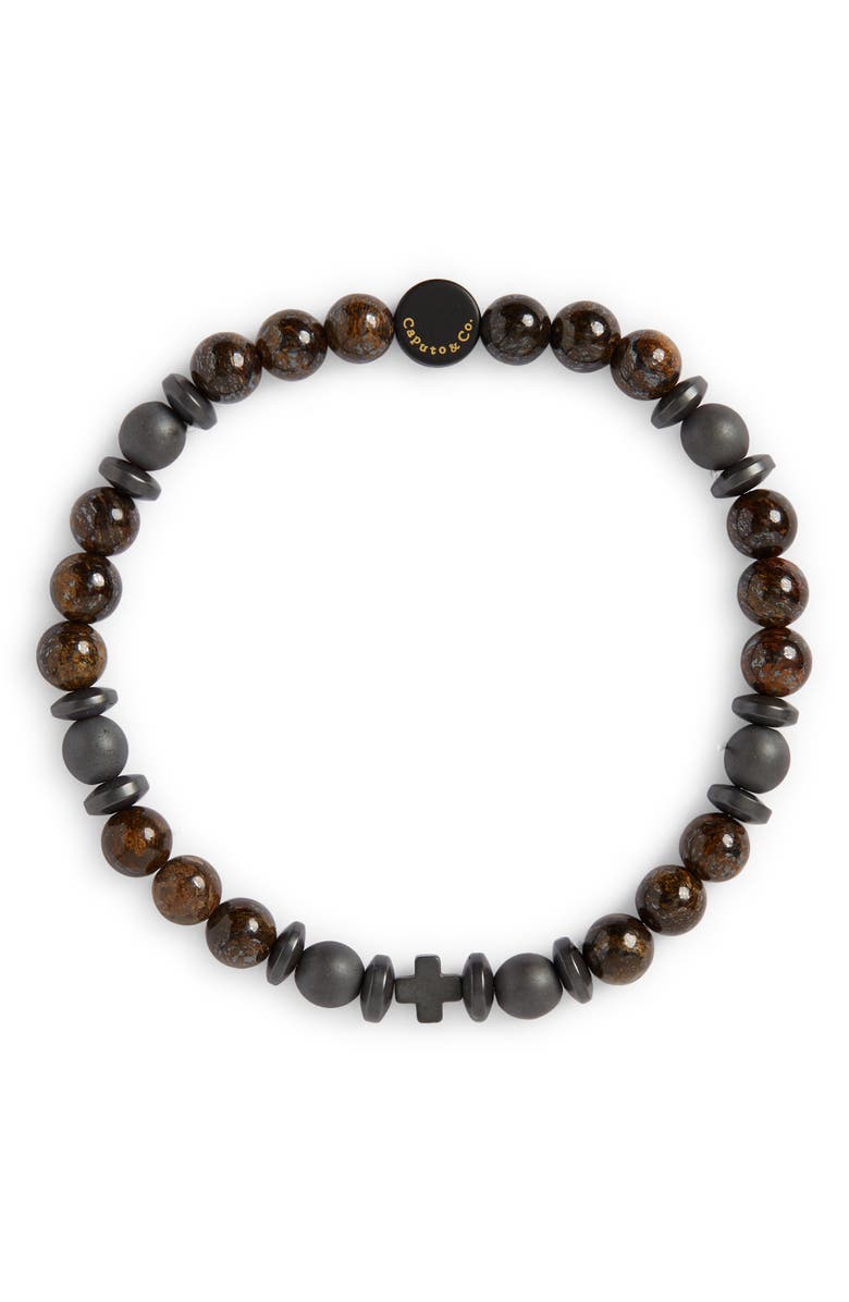 Caputo & Co. Men's Tiger's Eye Grounding Stretch Bracelet, Main, color, Brown
