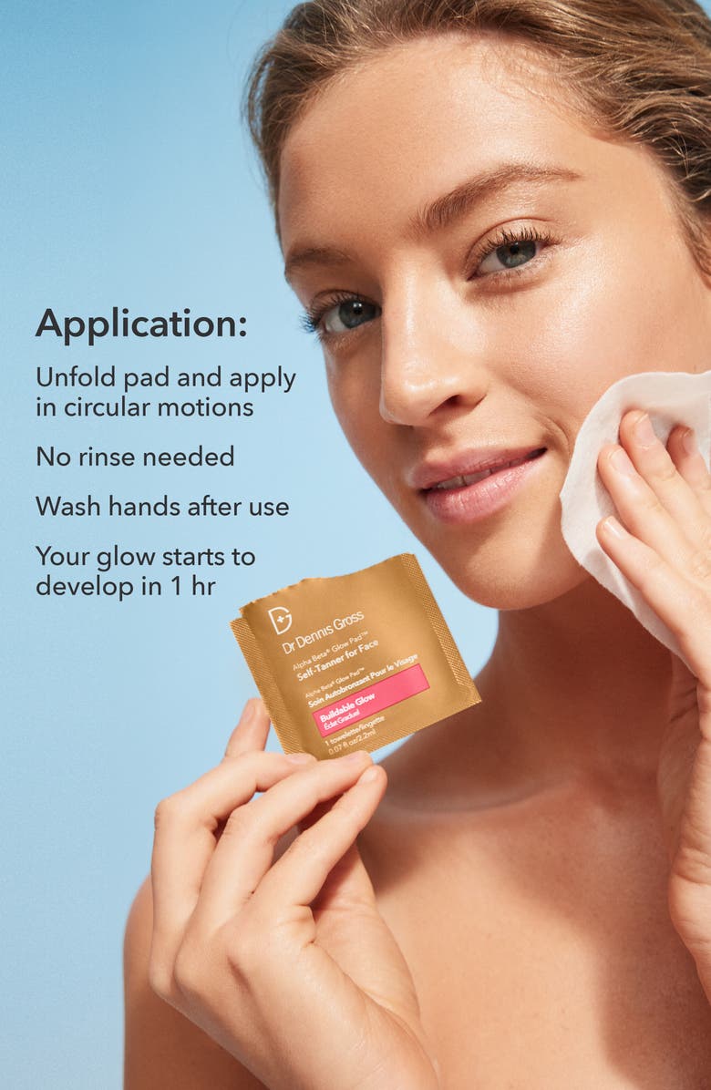 Dr. Dennis Gross Skincare Alpha Beta<sup>®</sup> Glow Pad<sup>™</sup> Self Tanner for Face Buildable Glow, Alternate, color, 