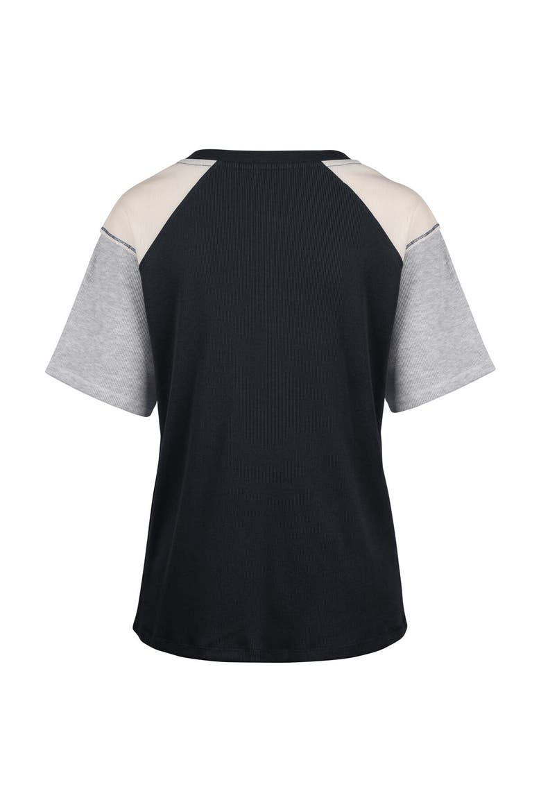 Women's '47 Black Michigan Wolverines Underline Harvey Colorblock Raglan Henley T-Shirt, Alternate, color, Black