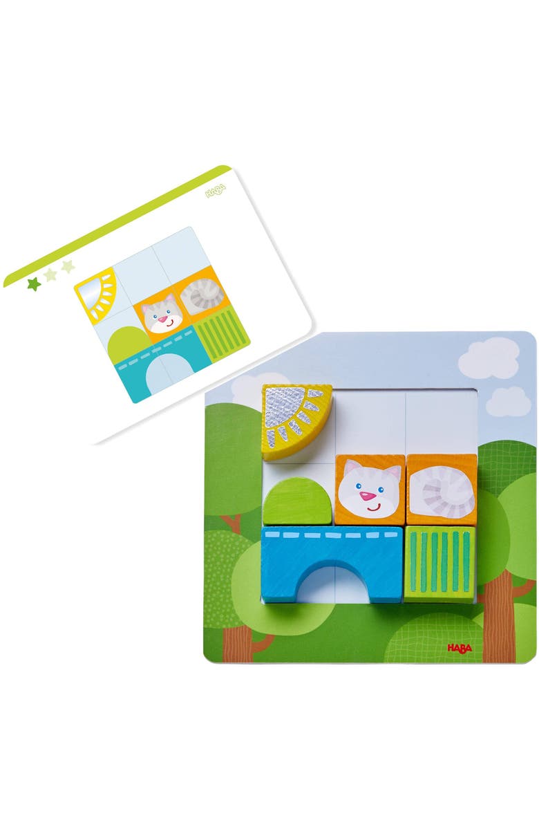 HABA Animal Squares Chunky Wooden Puzzle Building Blocks Arranging Game with Template Cards, Montessori Toys Toddler Puzzle Ages 2+, Main, color, Multi