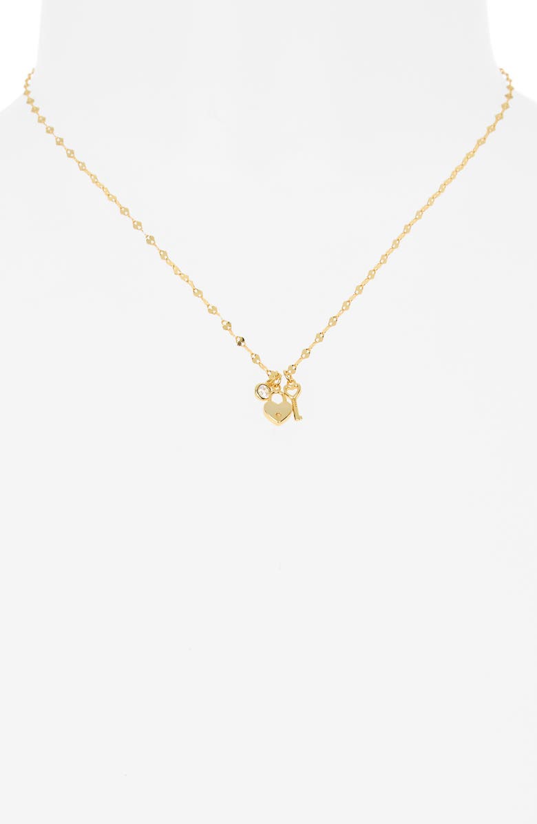 Argento Vivo Sterling Silver Heart Key Charm Necklace, Alternate, color, Gold