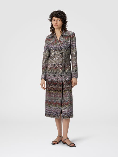 Missoni Long Double-breasted Trench Coat With Wavy Zigzag Pattern In Multi