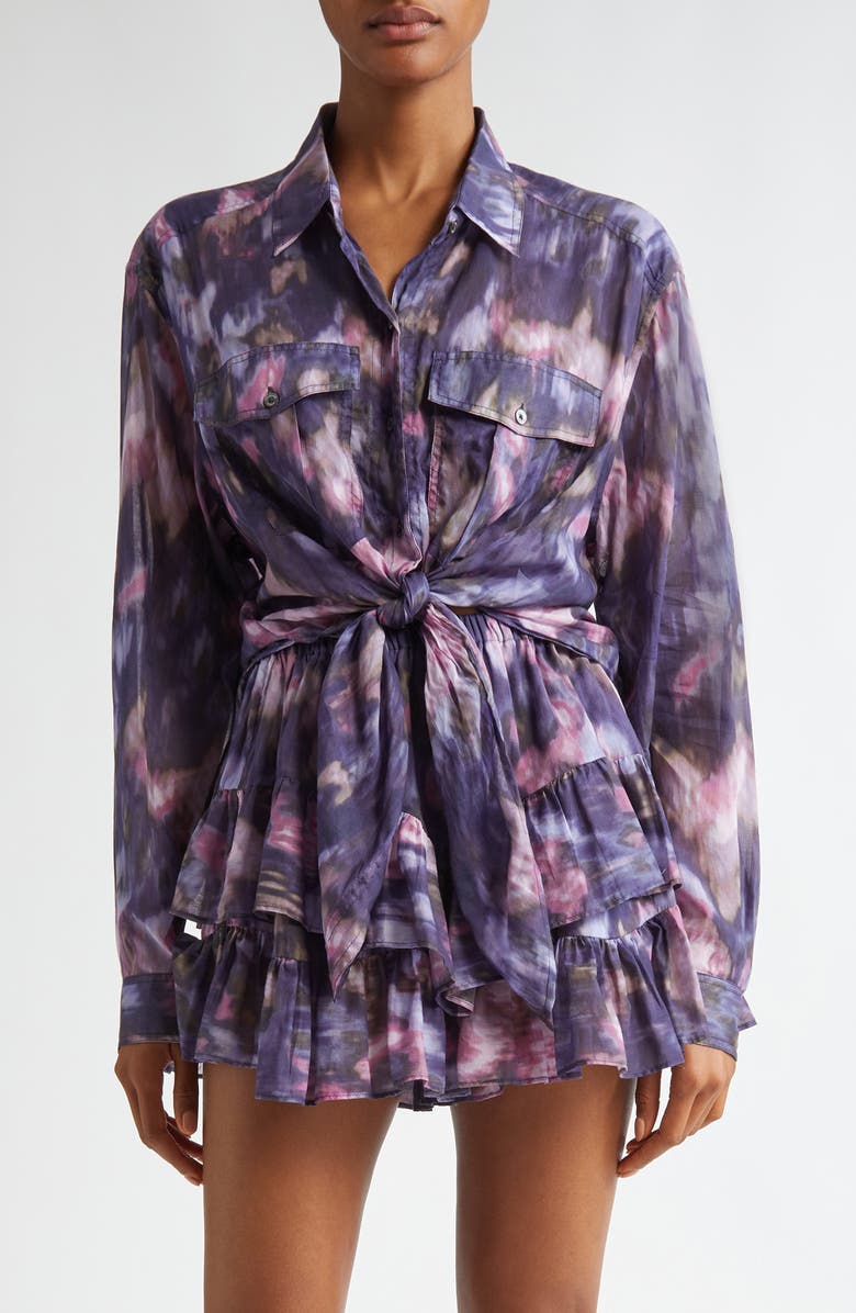 Isabel Marant Étoile Nath Tie Dye Cotton Button-Up Shirt, Main, color, Purple/ Lilac