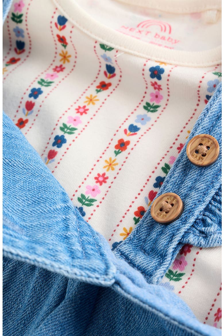 Kids' Print Bodysuit & Embroidered Denim Overalls Set, Alternate, color, BLUE
