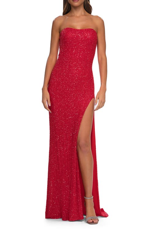 La Femme Beaded Lace Strapless Dress With Modified Sweetheart Neckline