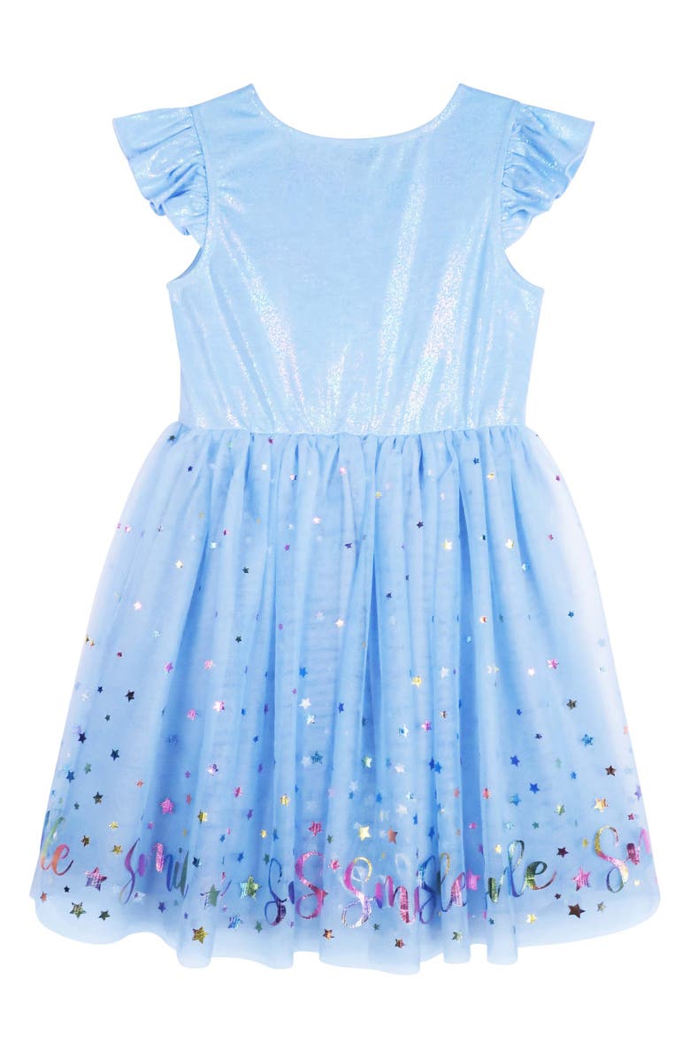Zunie Kids' Smile Foil Flutter Sleeve Mesh Dress, Alternate, color,