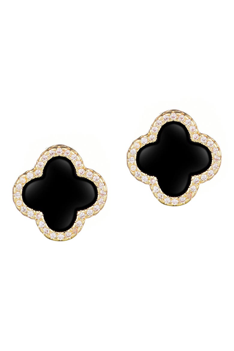 CZ Clover Stud Earrings, Main, color, BLACK
