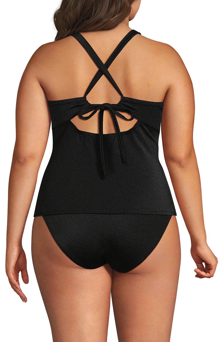 Lands' End Shine Ribbed Tankini Top and High Waisted Bottom Swimsuit Set, Alternate, color, Black Ottoman