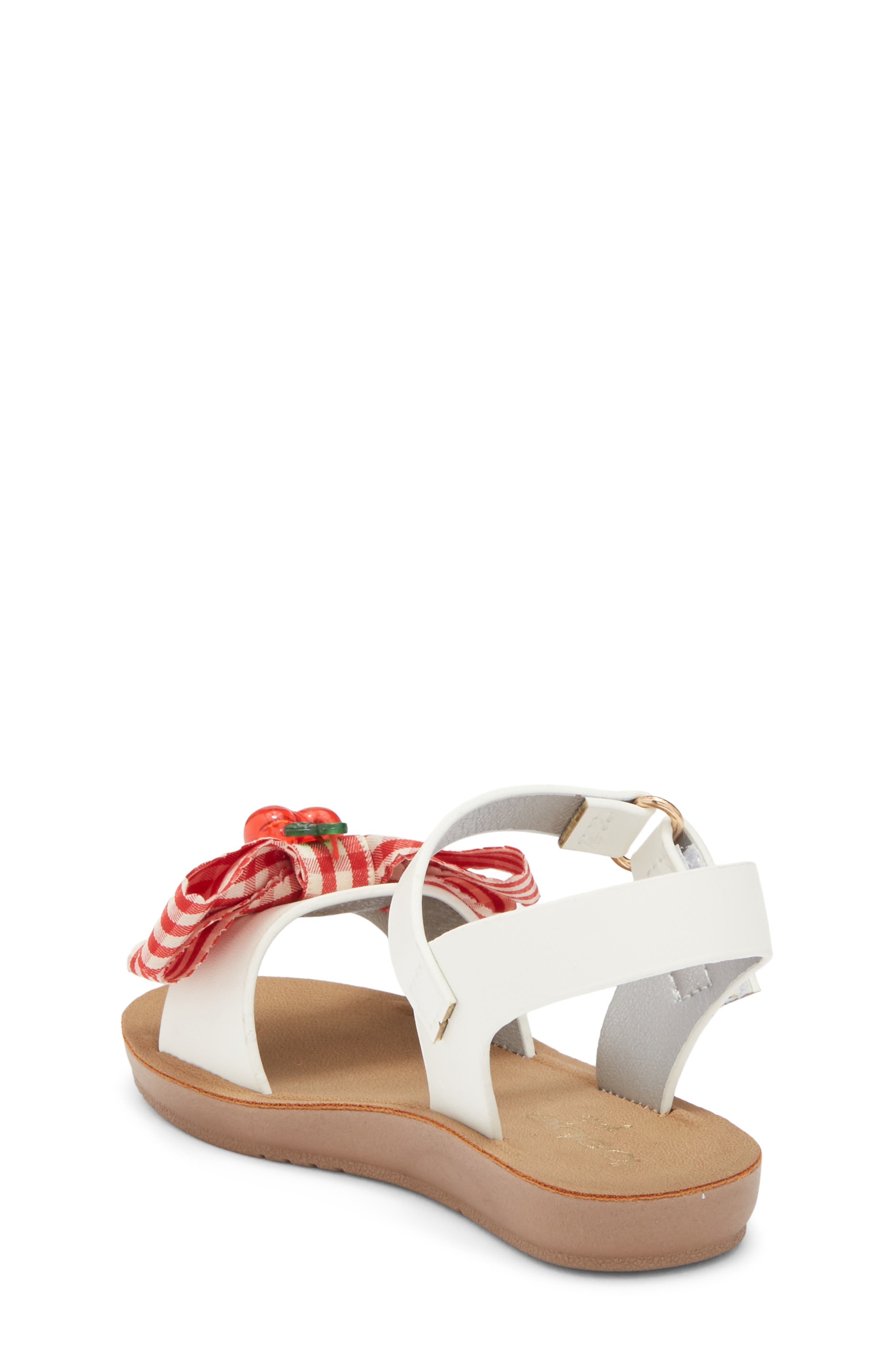 bebe Kids' Cherry Gingham Bow Sandal, Alternate, color, White