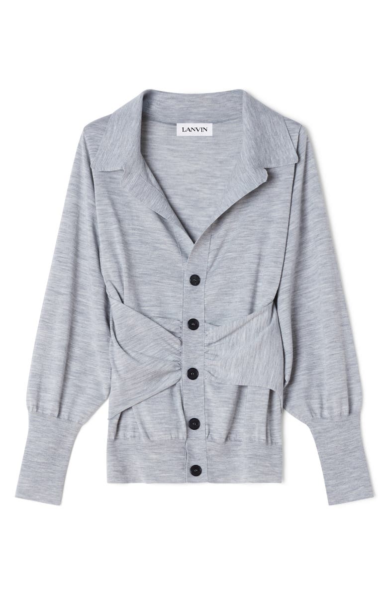 Lanvin Black Draped Wool Cardigan, Alternate, color, Light Grey