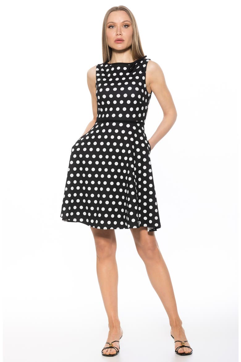 Ida Fit and Flare Sleeveless Dress, Alternate, color, BLACK WHITE POLKA DOTS