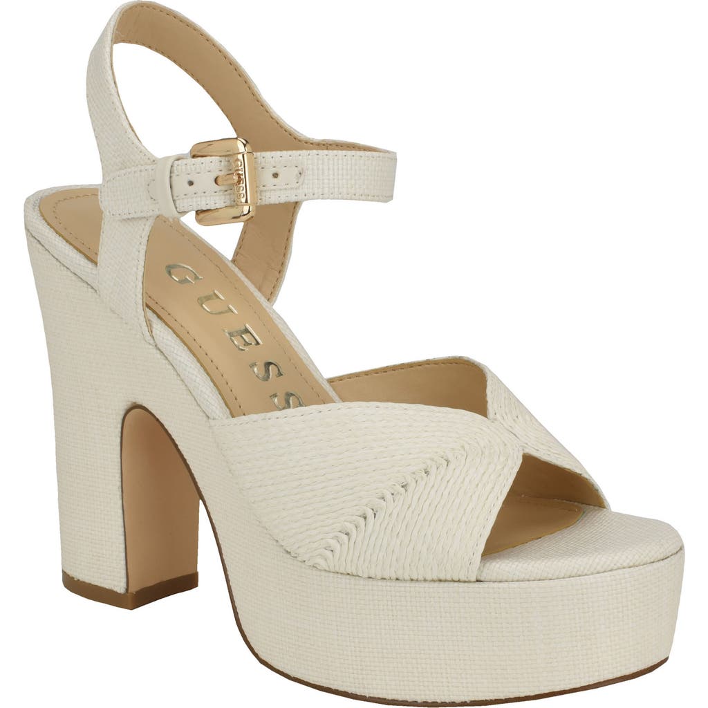 Guess Saylin Ankle Strap Platform Sandal In Ivory