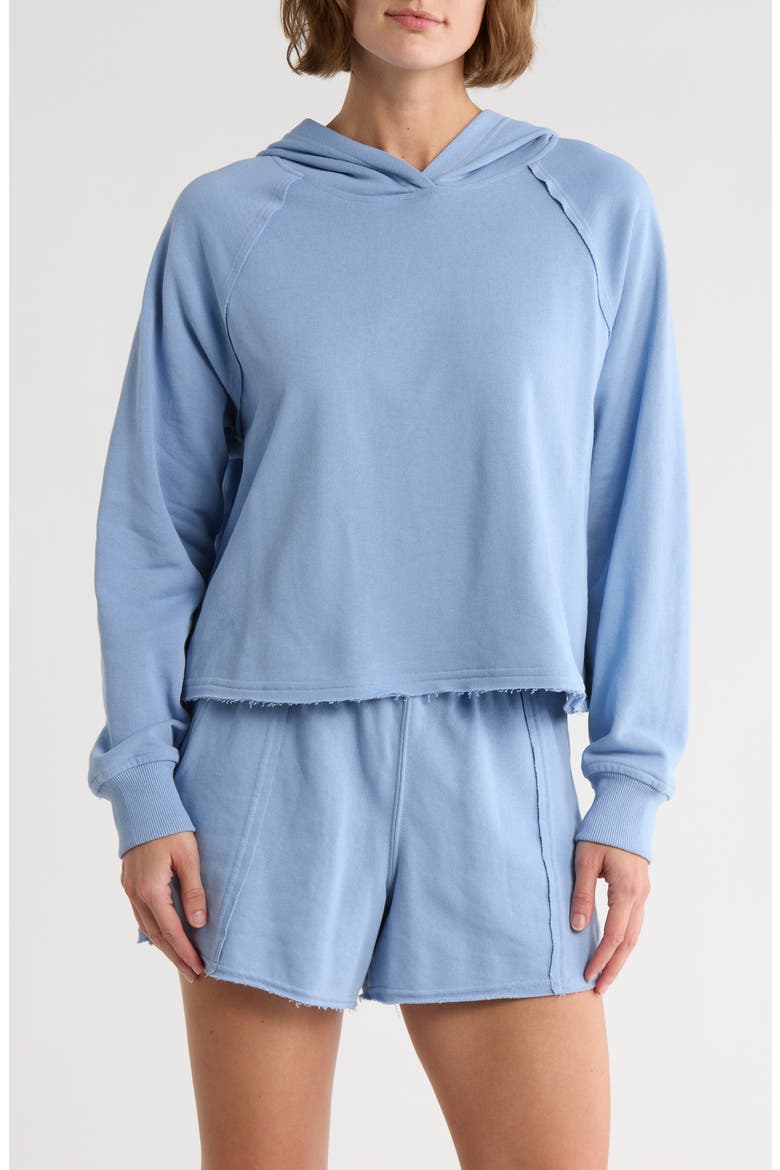 Rise Up French Terry Raw Hem Hoodie, Main, color, TIDAL WAVE
