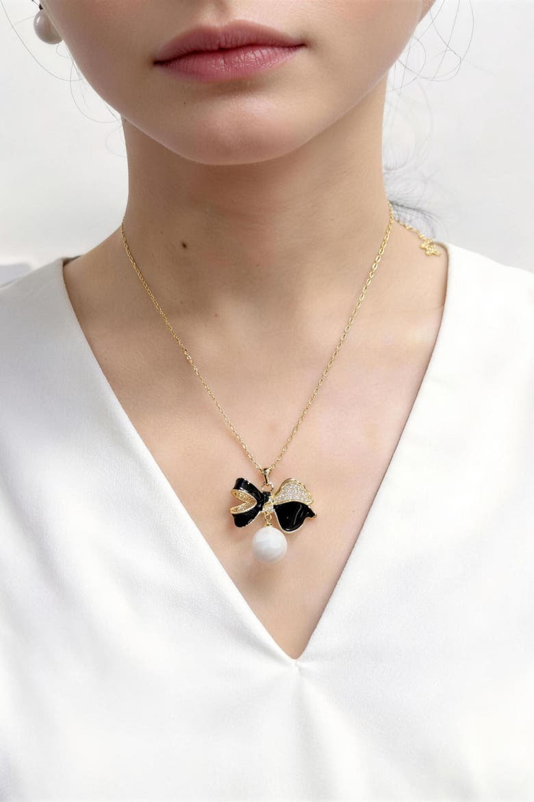 Butterfly Pearl Drop Necklace, Alternate, color, Gold