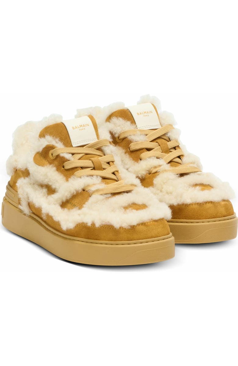 Balmain B-Court Flip Shearling Trainers, Main, color, Brown