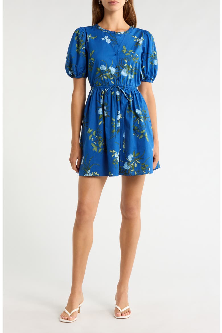 Oreanna Floral Alba Drawstring Waist Cotton Minidress, Main, color, NAVY-BLUE-GRN