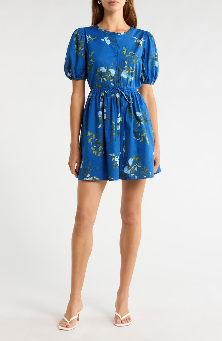 SUGARLIPS Oreanna Floral Alba Drawstring Waist Cotton Minidress, Main, color, Navy-Blue-Grn