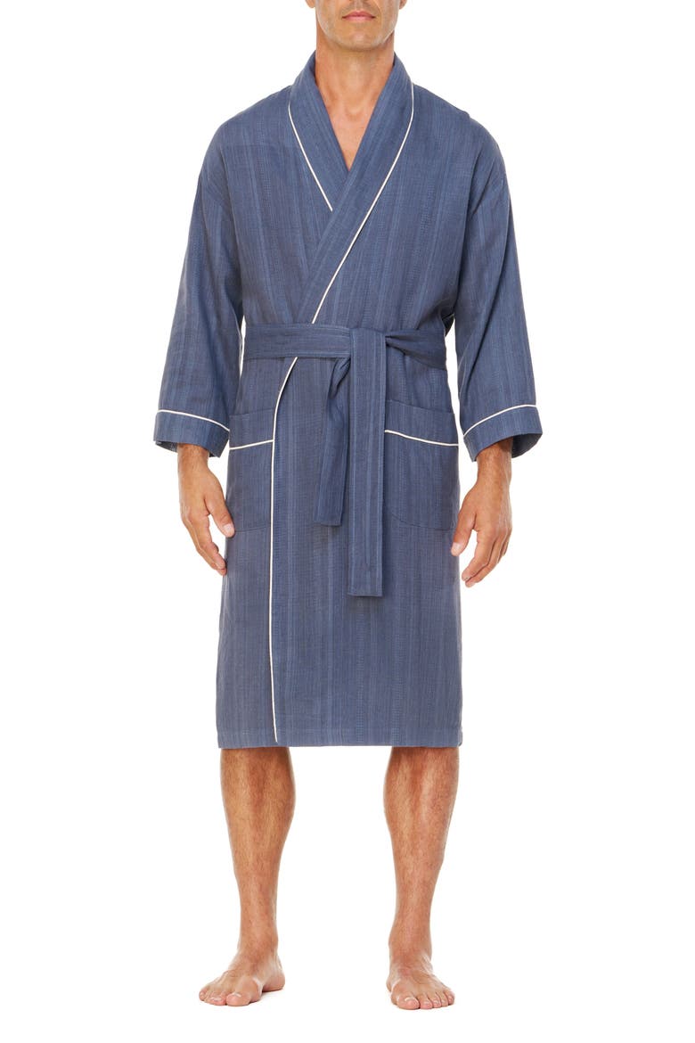 Shawl Collar Woven Viscose & Cotton Robe, Main, color, CHAMBRAY