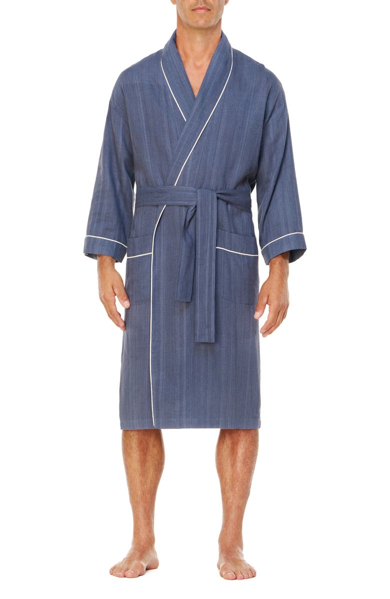 Majestic International Shawl Collar Woven Viscose & Cotton Robe, Main, color, Chambray