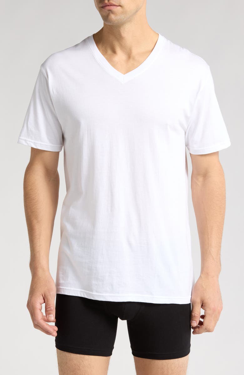 NORDSTROM RACK Classic Cotton 3-Pack V-Neck Undershirts, Main, color, White